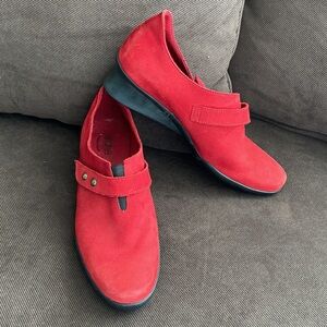 Arche Red Suede Slip on Wedge Loafers